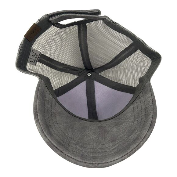 C.C. Unisex Distressed Faux Leather Mesh Back Adjustable Baseball Cap Hat Gray - Picture 7 of 9